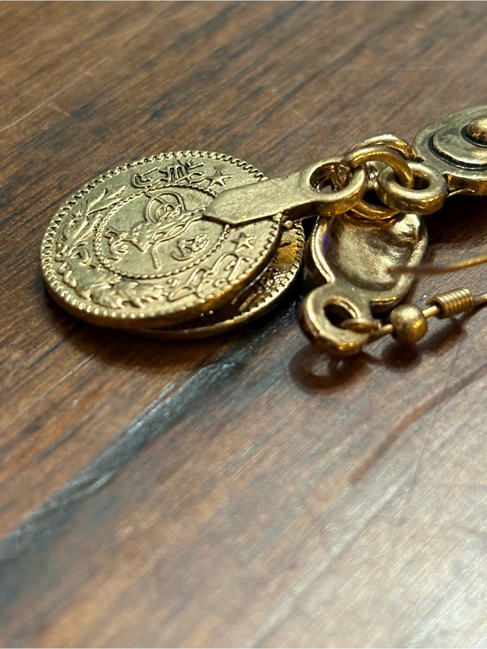 Vintage Gold Coin Drop Earrings - Picture 3 of 3